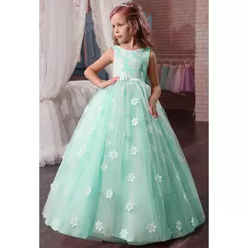 Menta virágos hímzett maxi kislány alkalmi ruha koszorúslány ruha esküvőre
