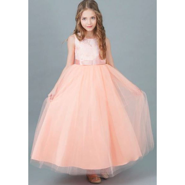 Barack/rózsaszín színű csipkés tüll szoknyás bokáig érő  kislány alkalmi ruha koszorúslány ruha esküvőre alkalomra
