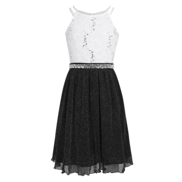 Fekete-fehér kövecskés flitteres csillámos aljú kislány alkalmi ruha