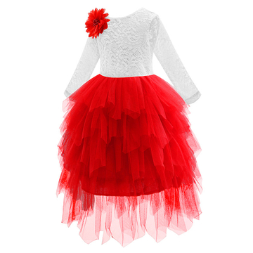 Piros/ fehér csipkés fodros tüllszoknyás fehér  kislány alkalmi ruha
