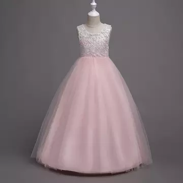 Rózsaszín fehér horgolt kislány alkalmi ruha koszorúslány ruha esküvőre
