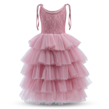 Rózsaszín fodros csipkés pántos nyári  alkalmi koszorúslány szülinapi kislány ruha