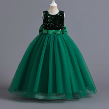 Zöld színű flitteres nagy masnis tüll szoknyás kislány alkalmi ruha koszorúslány ruha esküvőre