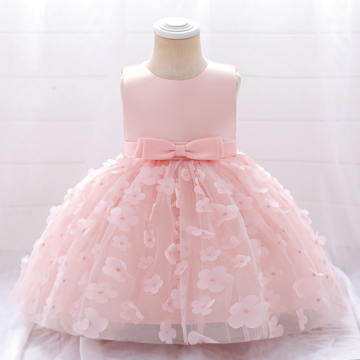 Barack rózsaszín virágszirmos hímzett tüll szoknyás masnis kislány alkalmi ruha koszorúslány ruha