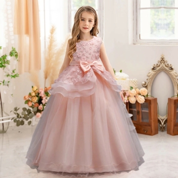 Barack /rózsaszín színű masnis virágszirmos koszorúslány kislány ruha esküvőre alkalomra