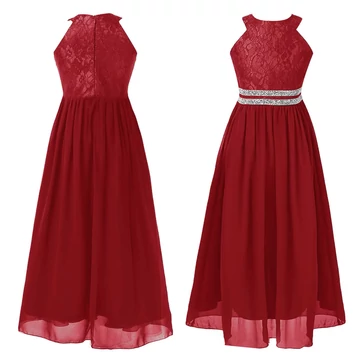 Bordó csipkés sifon alkalmi ruha csillámos derékrésszel 