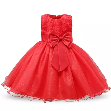 Piros virágos csillogós tüll szoknyás kislány masnis alkalmi ruha koszorúslány ruha.