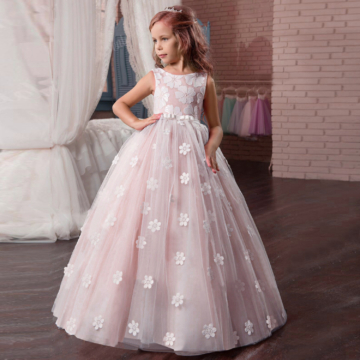 Rózsaszín virágos hímzett kislány alkalmi ruha koszorúslány ruha esküvőre