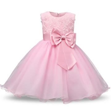 Rózsaszín hímzett virágos csillogós tüll szoknyás kislány alkalmi ruha koszorúslány ruha