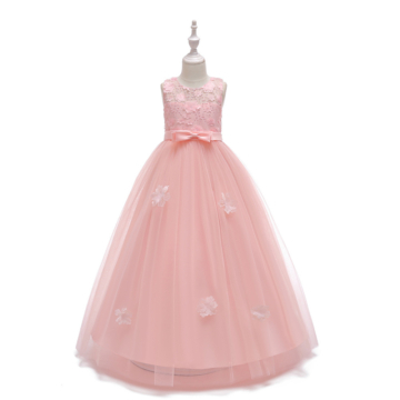 Rózsaszín maxi virágos hímzett tüll szoknyás kislány alkalmi ruha koszorúslány ruha esküvőre