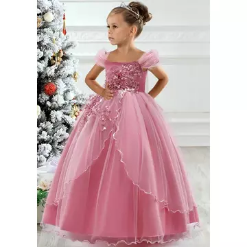 Rózsaszín/Mályva színű hercegnős kislány alkalmi ruha koszorúslány ruha esküvőre