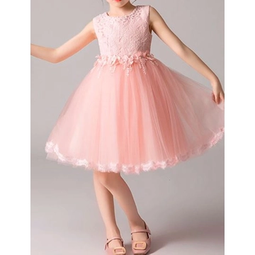 Barack /rózsaszín színű csipkés, gyöngyös  kislány alkalmi ruha koszorúslány ruha esküvőre