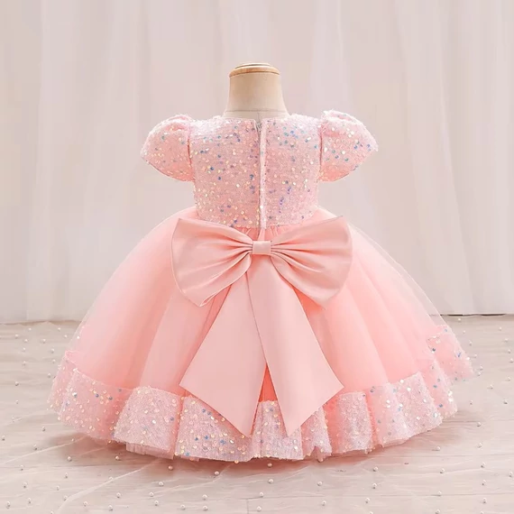 Barack színű csillámos r.ujjú dupla nagy masnis tüllszoknyás alkalmi ruha 
