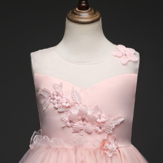 Rózsaszín virágos hímzett kövecskés kislány alkalmi ruha