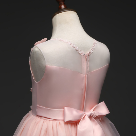 Rózsaszín virágos hímzett kövecskés kislány alkalmi ruha koszorúslány ruha esküvőre