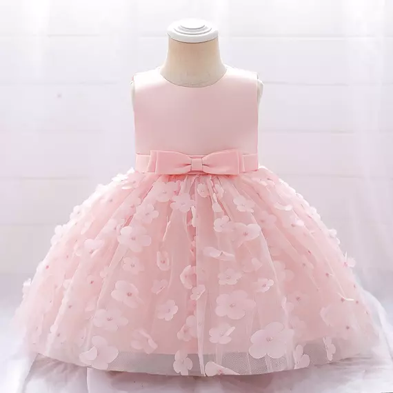 Barack/ rózsaszín virágszirmos hímzett tüll szoknyás masnis kislány alkalmi ruha koszorúslány ruha