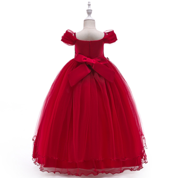 Bordó hercegnős virágos hímzett flitteres masnis kislány alkalmi ruha koszorúslány ruha esküvőre