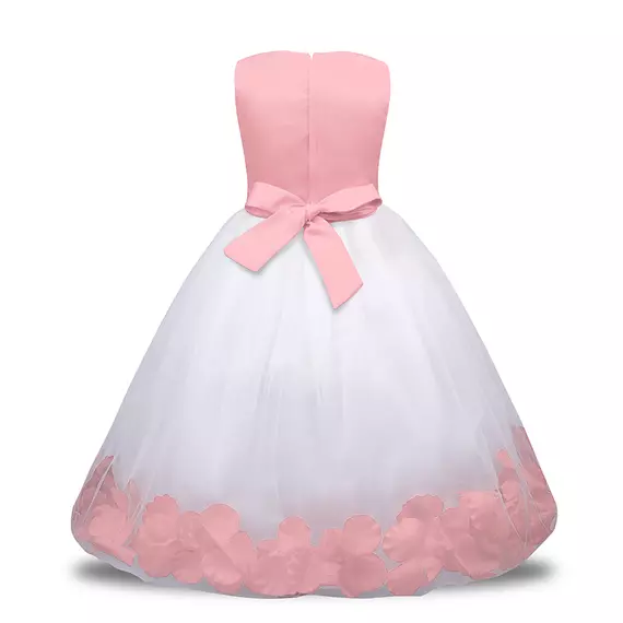 Rózsaszín/barack fehér virágszirmos masnis tüll szoknyás kislány alkalmi ruha koszorúslány ruha esküvőre
