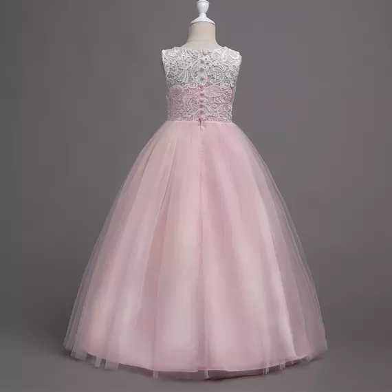 Rózsaszín fehér horgolt kislány alkalmi ruha koszorúslány ruha esküvőre