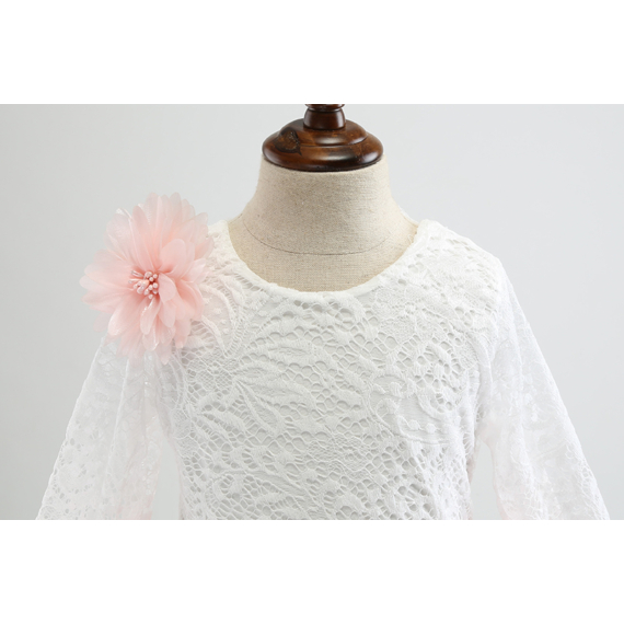 Rózsaszín fodros tüllszoknyás fehér csipkés  virágos kislány alkalmi ruha