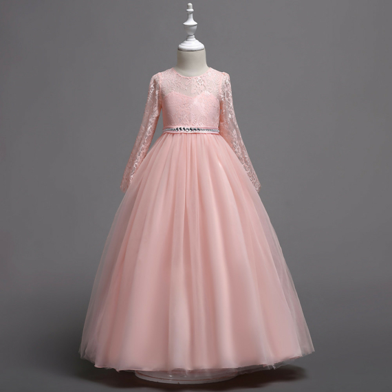 Rózsaszín kövecskés derekú kislány alkalmi ruha koszorúslány ruha esküvőre