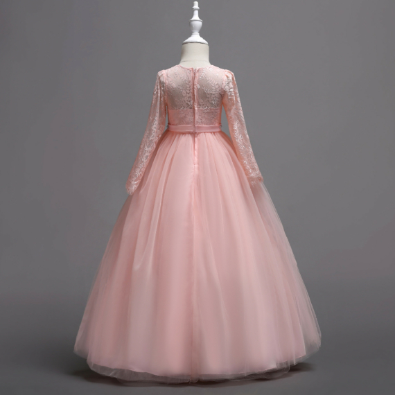 Rózsaszín kövecskés derekú kislány alkalmi ruha koszorúslány ruha esküvőre