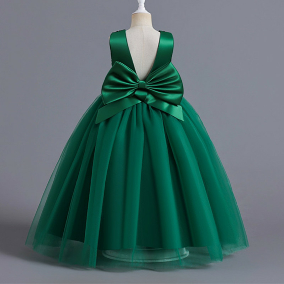 Zöld színű flitteres nagy masnis tüll szoknyás kislány alkalmi ruha koszorúslány ruha esküvőre