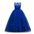 Kép 1/2 - Királykék  maxi csipkés virágos hímzett tüll szoknyás masnis kislány alkalmi ruha koszorúslány ruha esküvőre