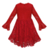 Kép 1/2 - Piros fodros pörgös csipkés hosszú ujjú kislány alkalmi ruha 