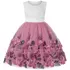 Kép 1/4 - Fehér/Sötét rózsaszin gyöngyös virágos flitteres hímzett tüllös masnis kislány alkalmi ruha koszorúslány ruha