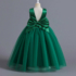Kép 2/2 - Zöld színű flitteres nagy masnis tüll szoknyás kislány alkalmi ruha koszorúslány ruha esküvőre